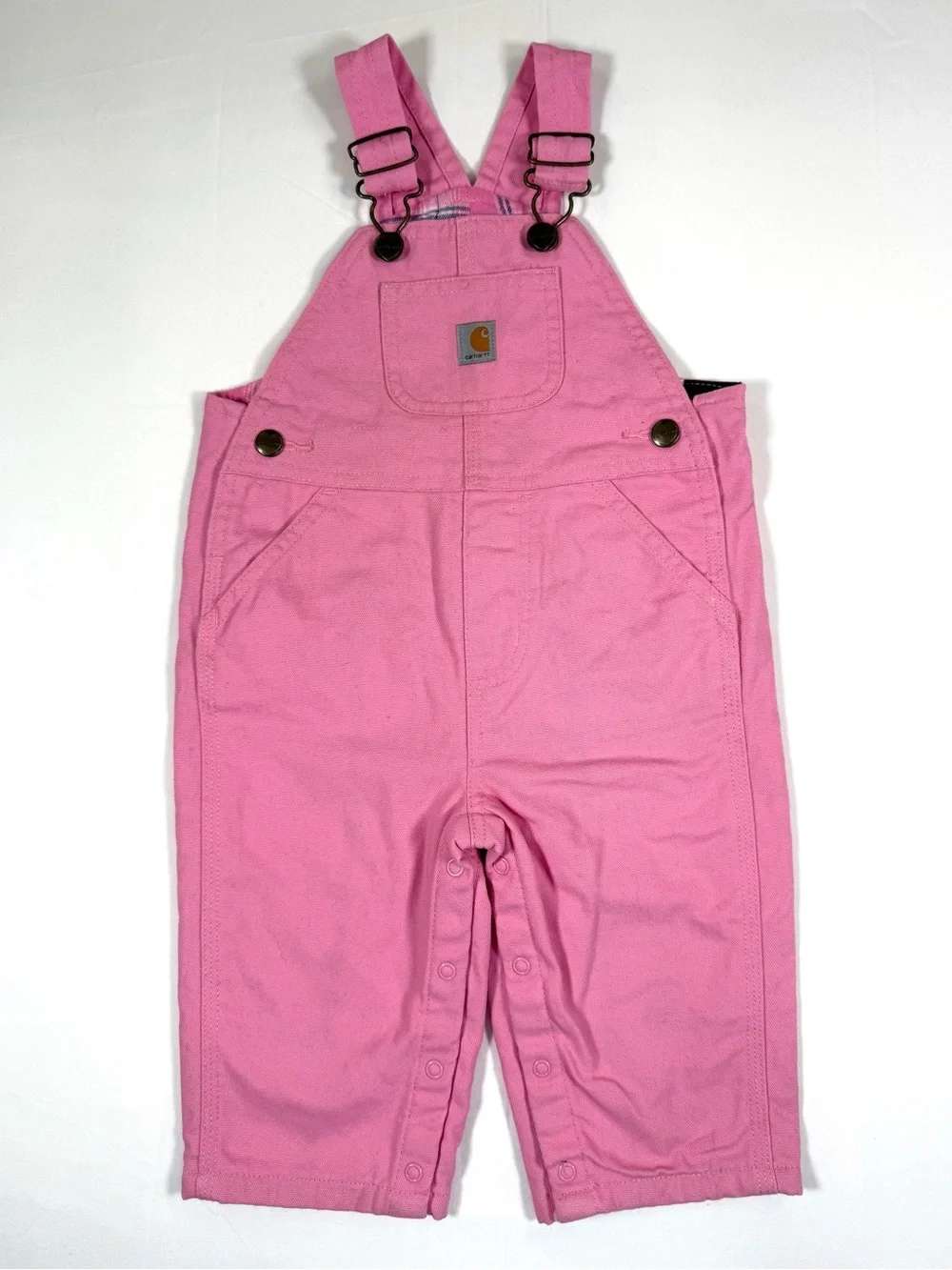 CARHARTT Girls Canvas Bib Overalls 9M Pink Plaid Lined Workwear Farmcore Western